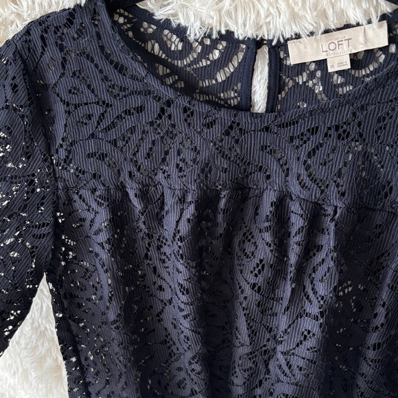 LOFT Midnight Navy Blue Lace Blouse - Picture 8 of 10
